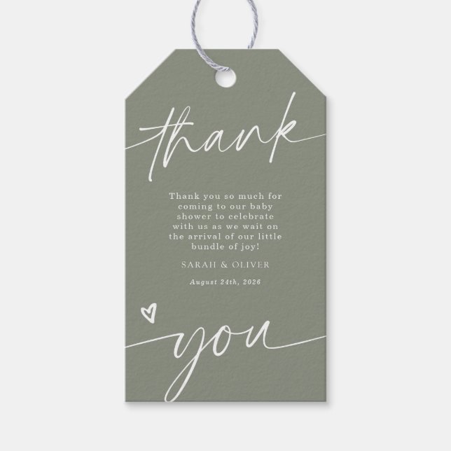 Etiqueta Para Presente Cartão de Agradecimento Bebê Script Sage Green (Frente)