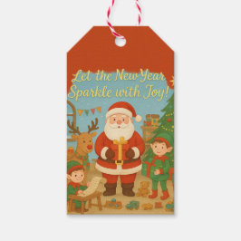 Etiqueta Para Presente Cartão de Ano Novo do Papai Noel e Elfos Fofo