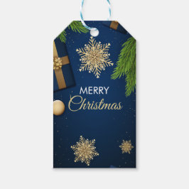 Etiqueta Para Presente Cartão de Natal com Flocos de Neve ouro, Feliz Nat