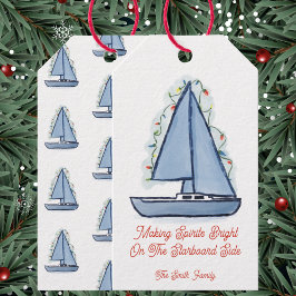 Etiqueta Para Presente Cartão de Natal de Barco à Vela