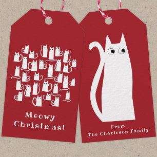 Etiqueta Para Presente Cartão de Natal engraçado de gato miando