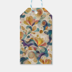 Etiqueta Para Presente Cartão Dourado com Floral Rodopio Abstrato Boho em