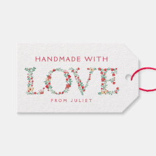 Etiqueta Para Presente Cartas Florais de AMOR Feito à Mão com Amor