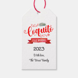 Etiqueta Para Presente Cartaz vermelho coquito Feliz Navidad Round Sticke