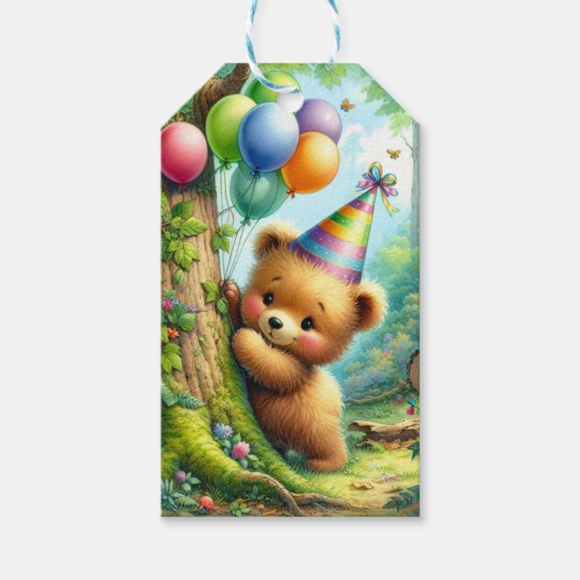 Etiqueta Para Presente Cartoon Baby Bear Cub Personalizado Aniversário (Frente)
