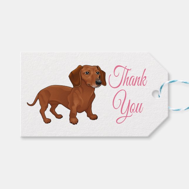Etiqueta Para Presente Cartoon Dachshund Brown Puppy Dog Obrigado (Frente (horizontal))