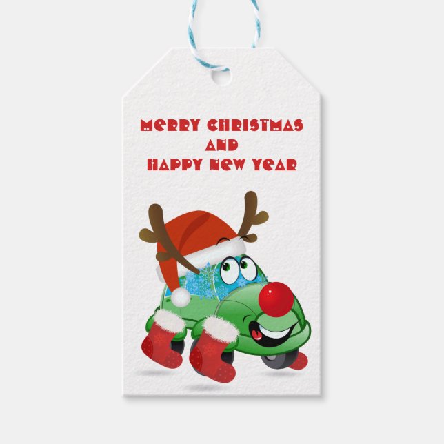 Etiqueta Para Presente Cartoon de Carro de Natal (Frente)