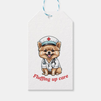 Etiqueta Para Presente Cartoon de Enfermeira com Design de Cão Pomerano