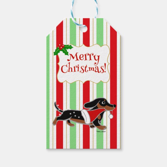 Etiqueta Para Presente Cartoon de Natal Dachshund Snowflakes (Frente)