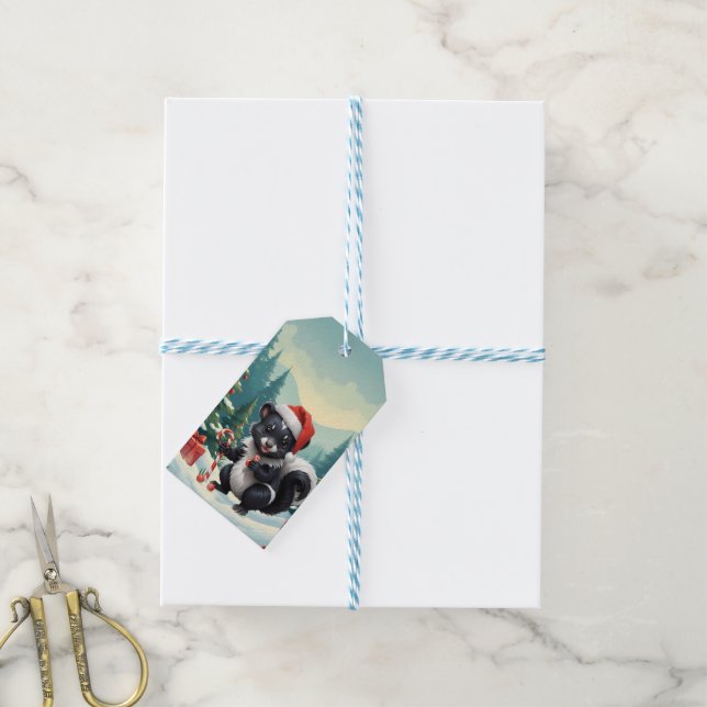 Etiqueta Para Presente Cartoon de Skunk de Natal bonito (Com cordão)