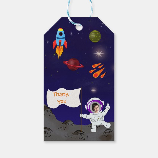 Etiqueta Para Presente Cartoon Espacial do Astronauta de Aniversário Boni (Frente)