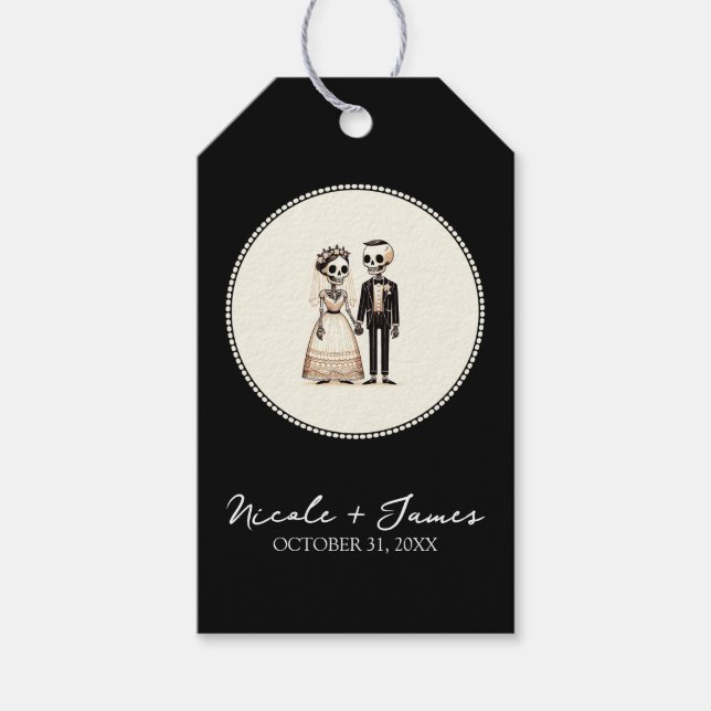 Etiqueta Para Presente Cartoon Skeleton Bride + Casamento Whimsical (Frente)