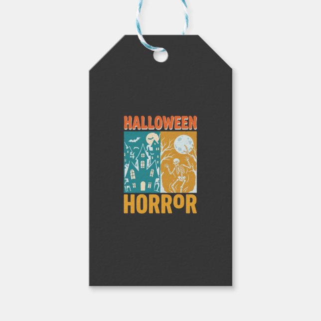 Etiqueta Para Presente Casa Assombrada de Halloween Lua Esqueleto Design_ (Frente)