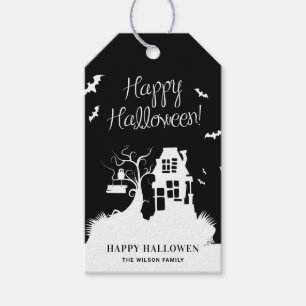 Etiqueta Para Presente Casa Assombrada Preto e Branco Festa de Halloween