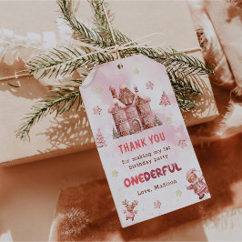 Etiqueta Para Presente Casa de Natal de Pão de Mel Rosa Primeiro Aniversá