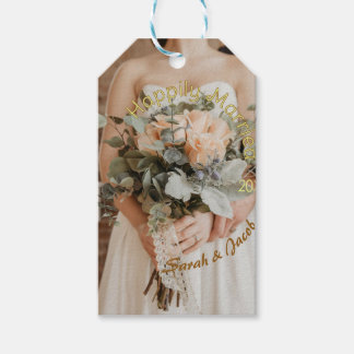 ETIQUETA PARA PRESENTE CASADOS FELIZES AMARELO VERDE PASTEL MARROM FOTO A