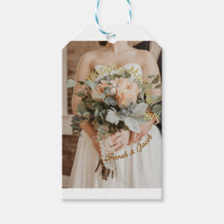 ETIQUETA PARA PRESENTE CASADOS FELIZES AMARELO VERDE PASTEL MARROM FOTO A