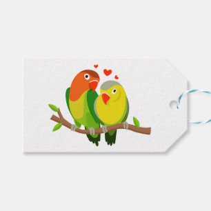 Etiqueta Para Presente Casais de Pássaros Verde e Amarelo Casamento Pássa