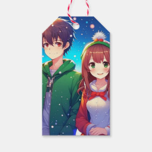 Etiqueta Para Presente Casal de Anime Fofo Feliz Natal