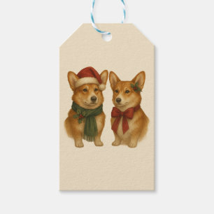 Etiqueta Para Presente Casal de Corgi Elegante Natal Festivo Férias