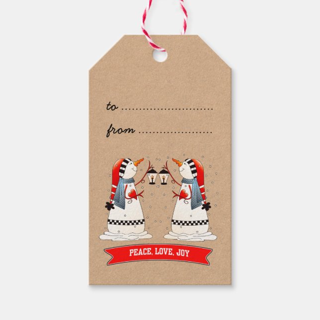 Etiqueta Para Presente Casal de Neve Kraft Paper Natal (Frente)