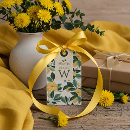 Etiqueta Para Presente Casamento Amarelo Elegante de Árvore Floral do Lem