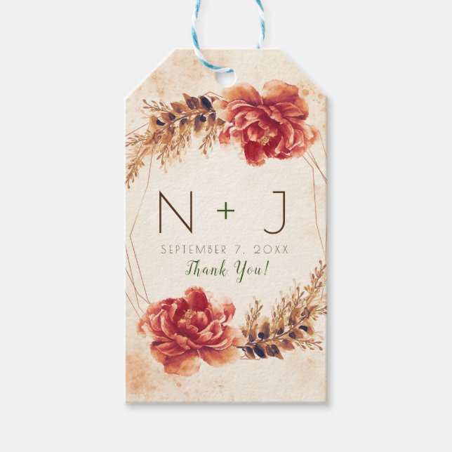 Etiqueta Para Presente Casamento Aquarela Floral Outono Tom Aromático (Frente)