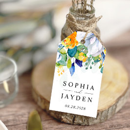 Etiqueta Para Presente Casamento azul-branco floral elegante