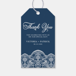 Etiqueta Para Presente Casamento Azul Brocade Elegante Obrigado