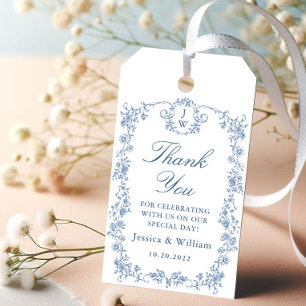 Etiqueta Para Presente Casamento Azul com Grace Floral Dusty, Ornamentado