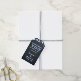 Etiqueta Para Presente Casamento Azul Com Luzes De Chalkboard Obrigado Et