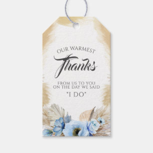 Etiqueta Para Presente Casamento Azul Floral Pampas Grass Obrigado