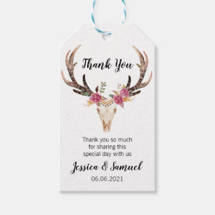 Etiqueta Para Presente Casamento Boêmia com Deer Antlers da Watercolor O