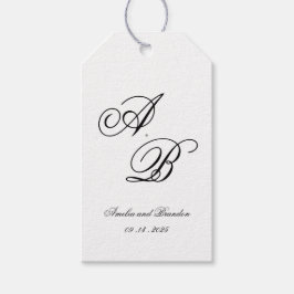 Etiqueta Para Presente Casamento Branco e Preto do Script Monograma Cláss