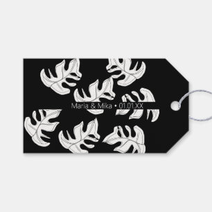 Etiqueta Para Presente Casamento branco preto de Monstera minimalista