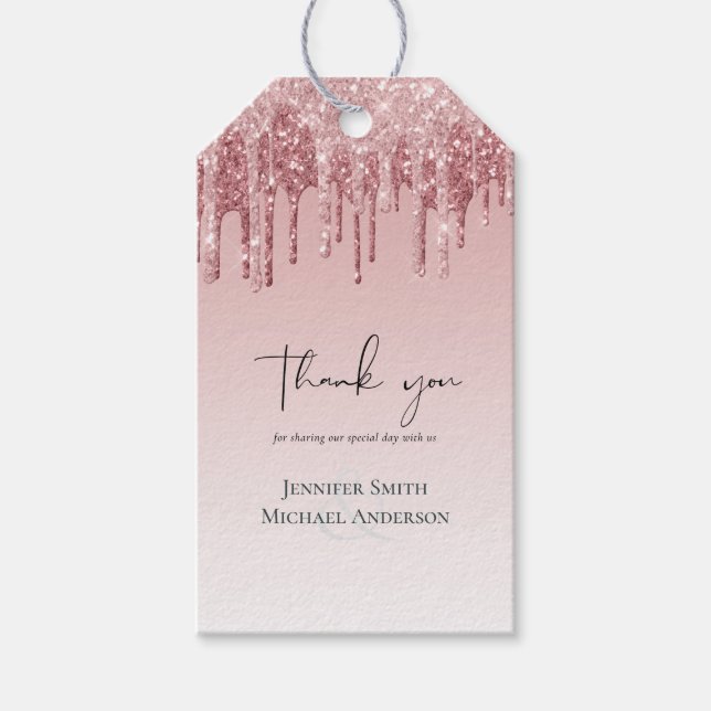 Etiqueta Para Presente CASAMENTO Brilho Rosa Ouro Rosa Mais Barato (Frente)