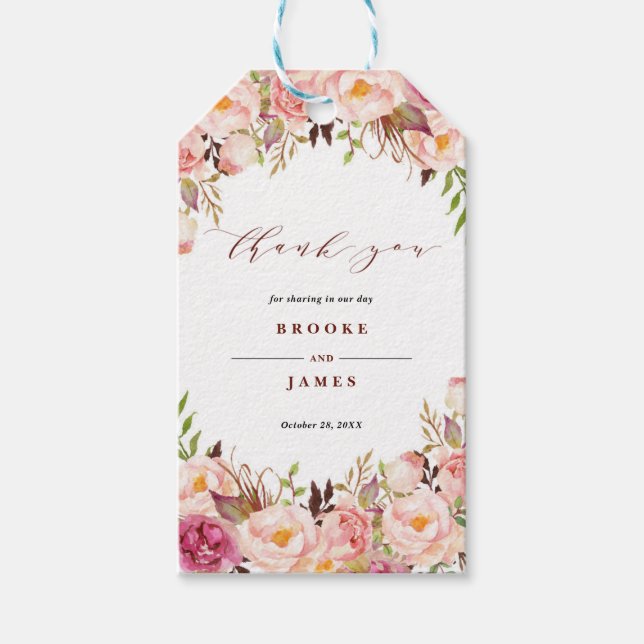Etiqueta Para Presente Casamento Burgundy Marsala Blush Boho Obrigado Eti (Frente)