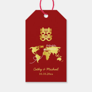 Etiqueta Para Presente casamento chinês no mapa vermelho e dourado
