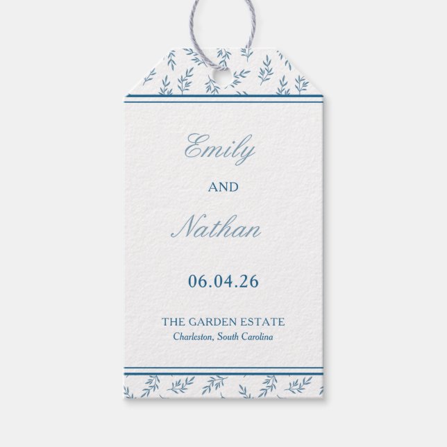 Etiqueta Para Presente Casamento Clássico Elegante do Jardim Azul eterno (Frente)