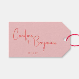 Etiqueta Para Presente Casamento Colorido de Script Vermelho Cor-de-Rosa 