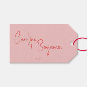 Etiqueta Para Presente Casamento Colorido de Script Vermelho Cor-de-Rosa