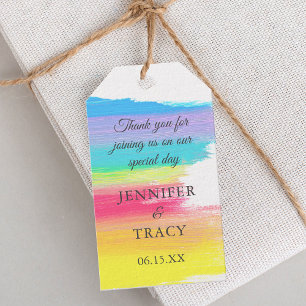 Etiqueta Para Presente Casamento Colorido Personalizado do Arco-Íris Eleg
