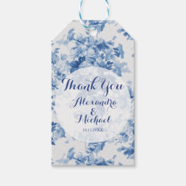 Etiqueta Para Presente Casamento com Aquarela Floral Azul Moderno Obrigad