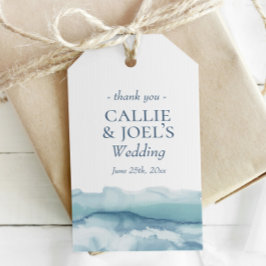 Etiqueta Para Presente Casamento com Aquarela Oceano Azul