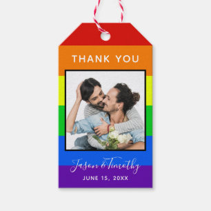 Etiqueta Para Presente Casamento com Casal Rainbow Striped Foto LGBTQ