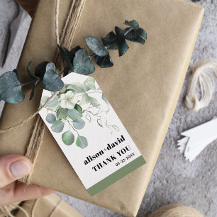 Etiqueta Para Presente Casamento com flores brancas do ramo Eucalyptus