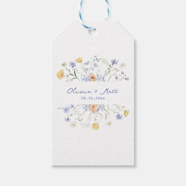 Etiqueta Para Presente Casamento com flores silvestres manuscritas (Frente)