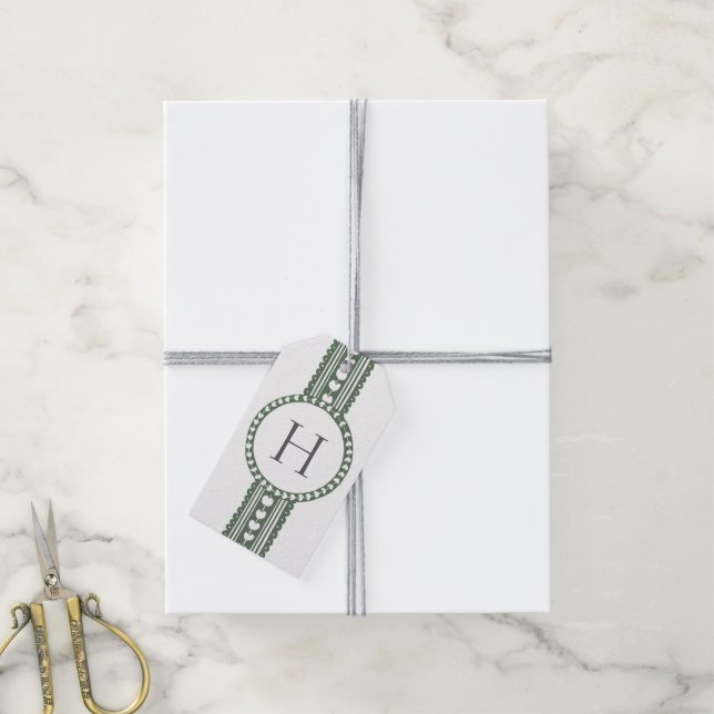 Etiqueta Para Presente Casamento com Impressão Botânica Verde e Branco (Com cordão)