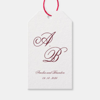 Etiqueta Para Presente Casamento com Letra de Monograma Burgundy Clássico