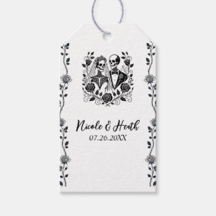Etiqueta Para Presente Casamento com Rosa Floral de Esqueleto Branco Negr